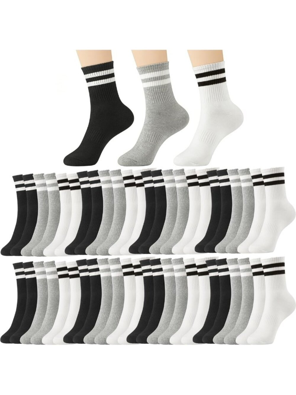 Unisex Retro Striped Crew Socks - 12/24 Pairs Cotton Casual Size 4-9